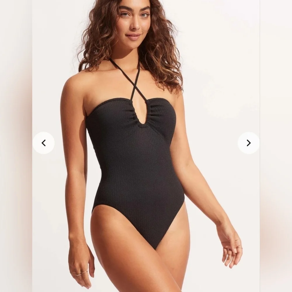 Seafolly Australia Sea Dive Bandeau One Piece Black - Large / 10 NWT